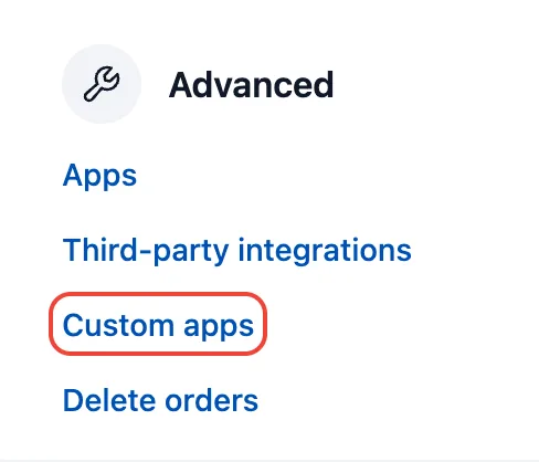 The Custom apps entry under Advanced on the Settings page